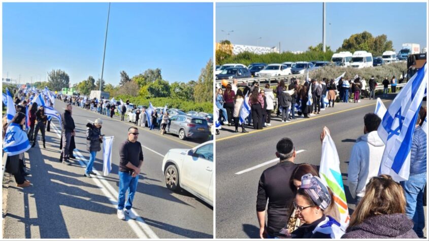 התושבים ועובדי העירייה בצומת עד הלום. צילום: סילבי שרפי